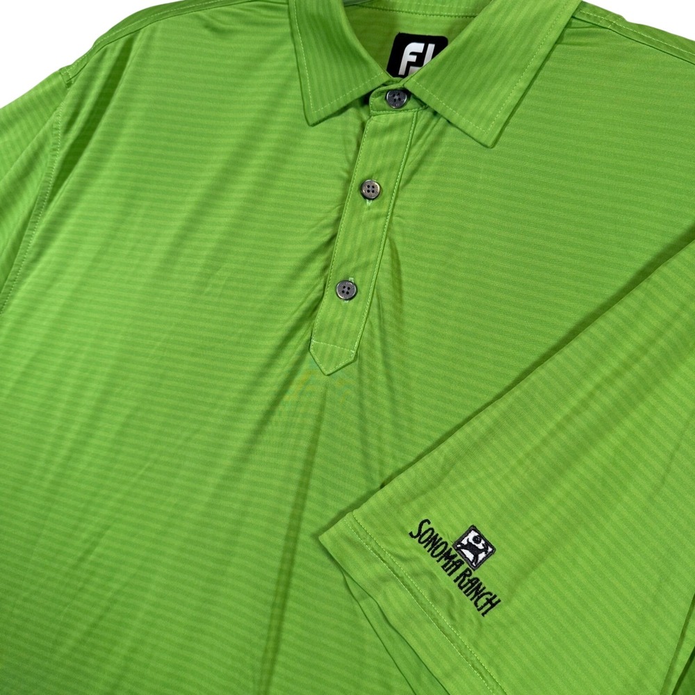 FJ FootJoy Mens XL Sonoma Ranch Golf Polo Shirt Green Striped Short Sleeve